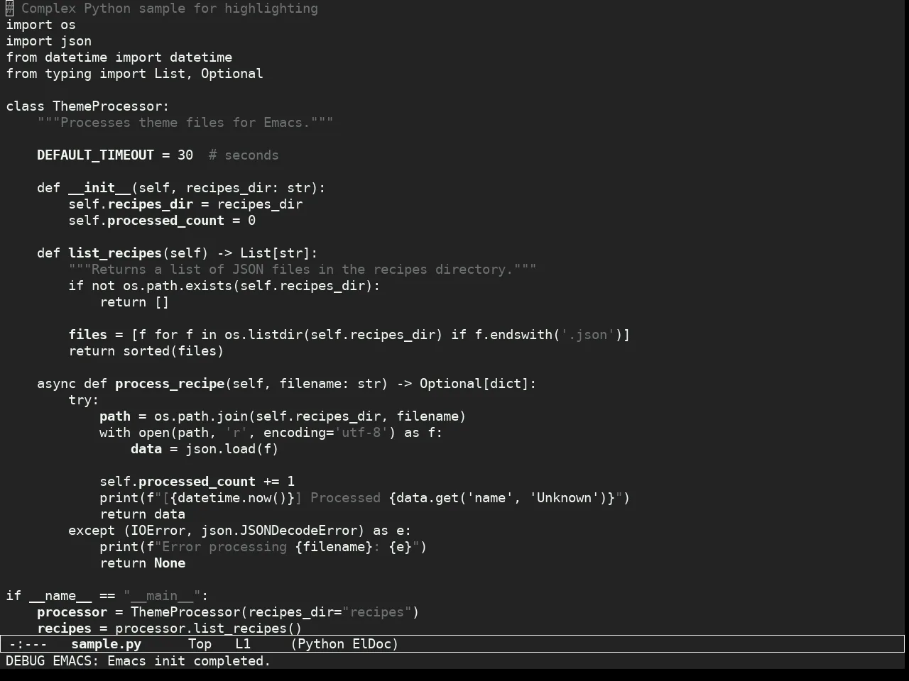 Sketch Black Theme in python-mode