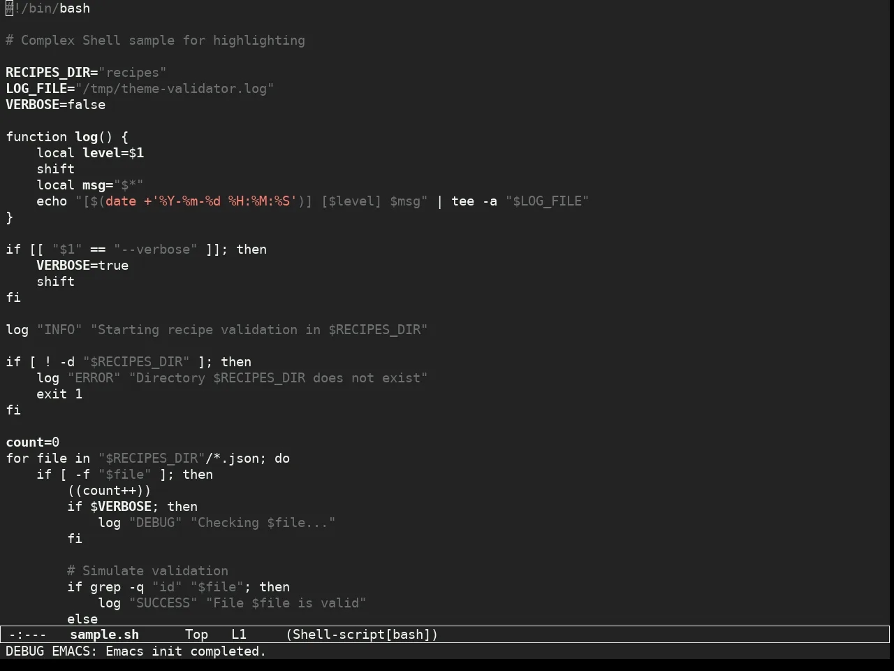 Sketch Black Theme in sh-mode