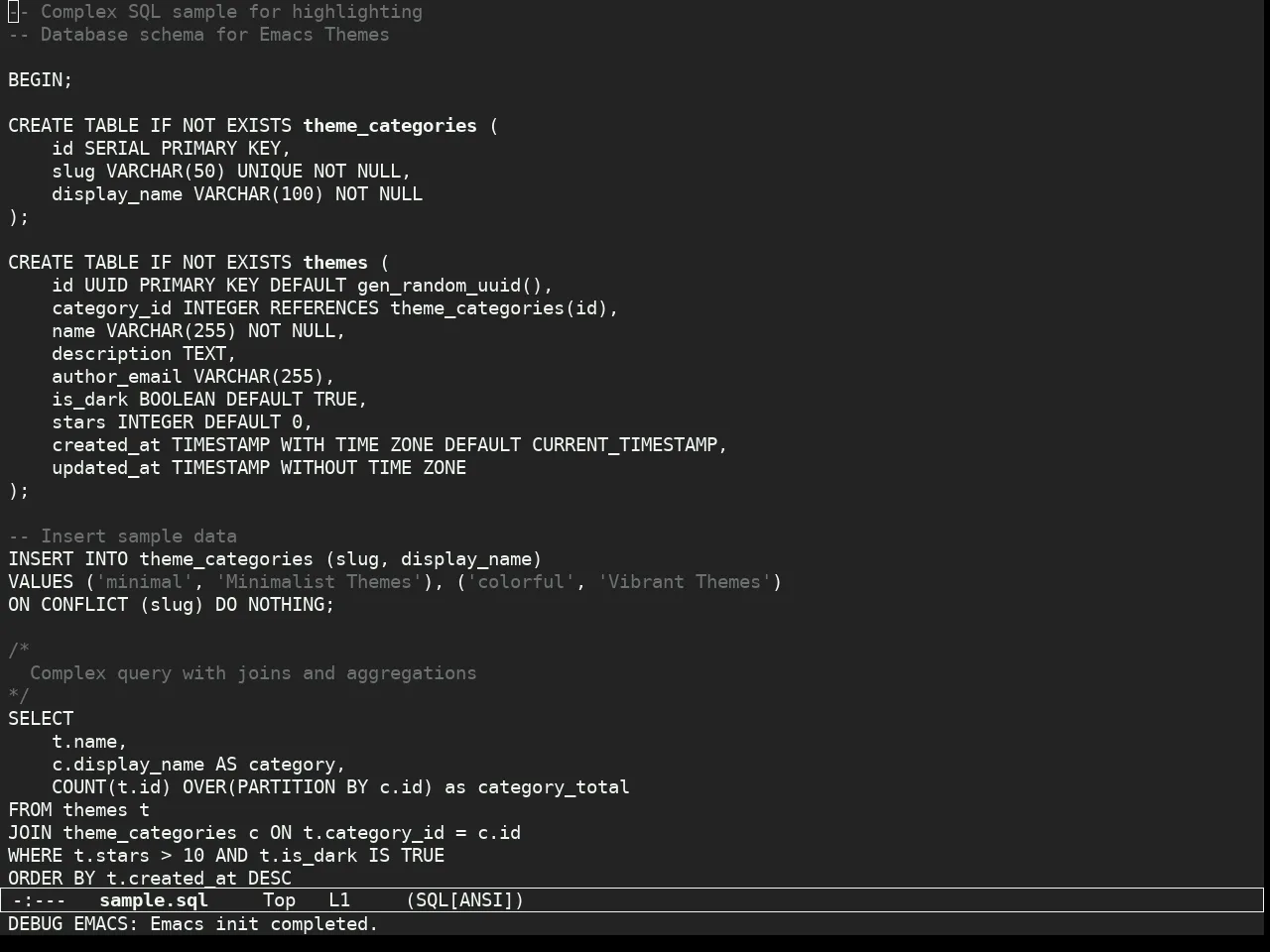 Sketch Black Theme in sql-mode