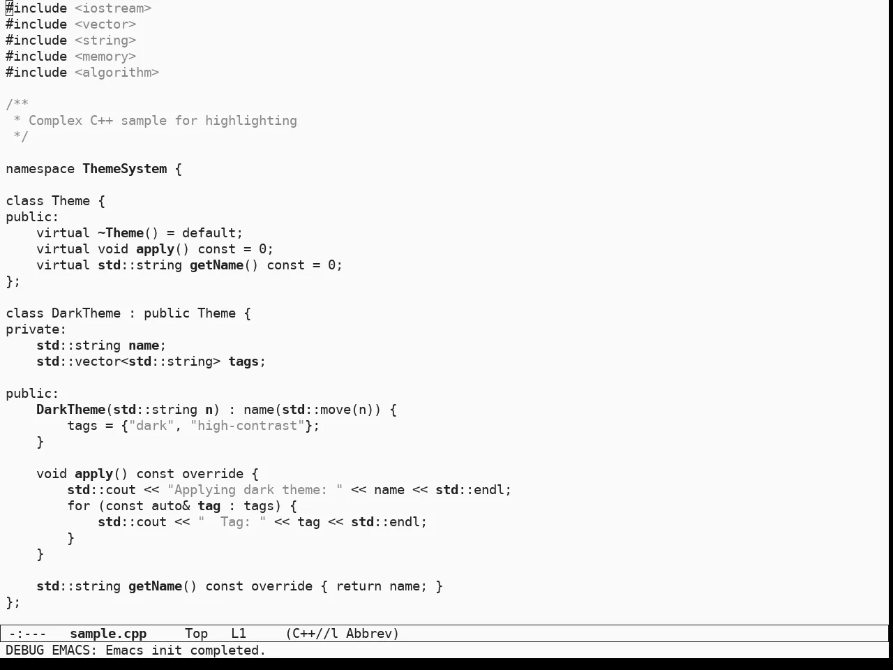 Sketch White Theme in c++-mode