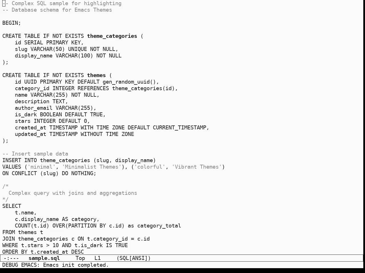 Sketch White Theme in sql-mode