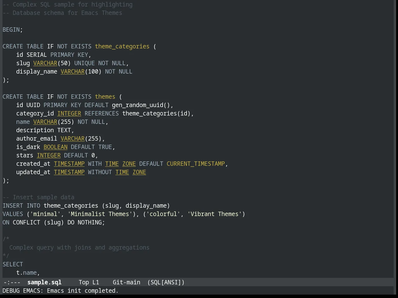 Slime Theme in sql-mode