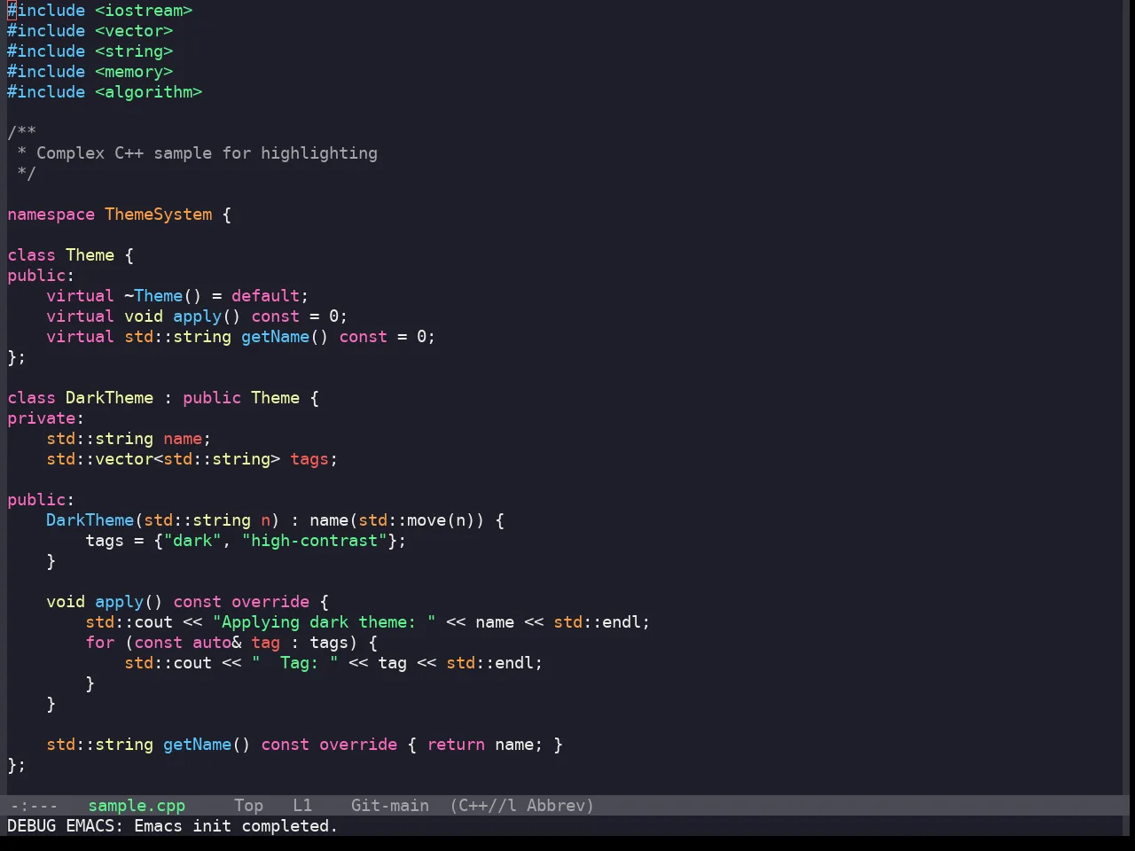 Snazzy Theme in c++-mode