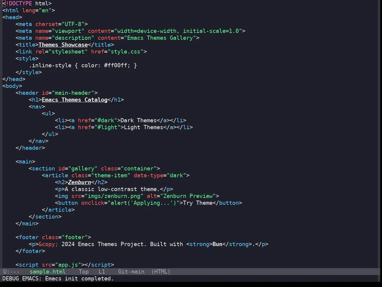 Snazzy Theme in html-mode