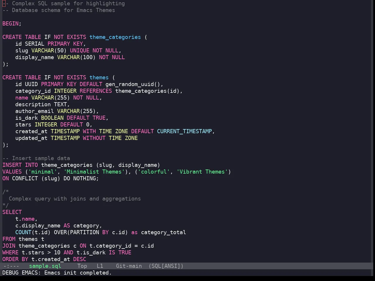 Snazzy Theme in sql-mode