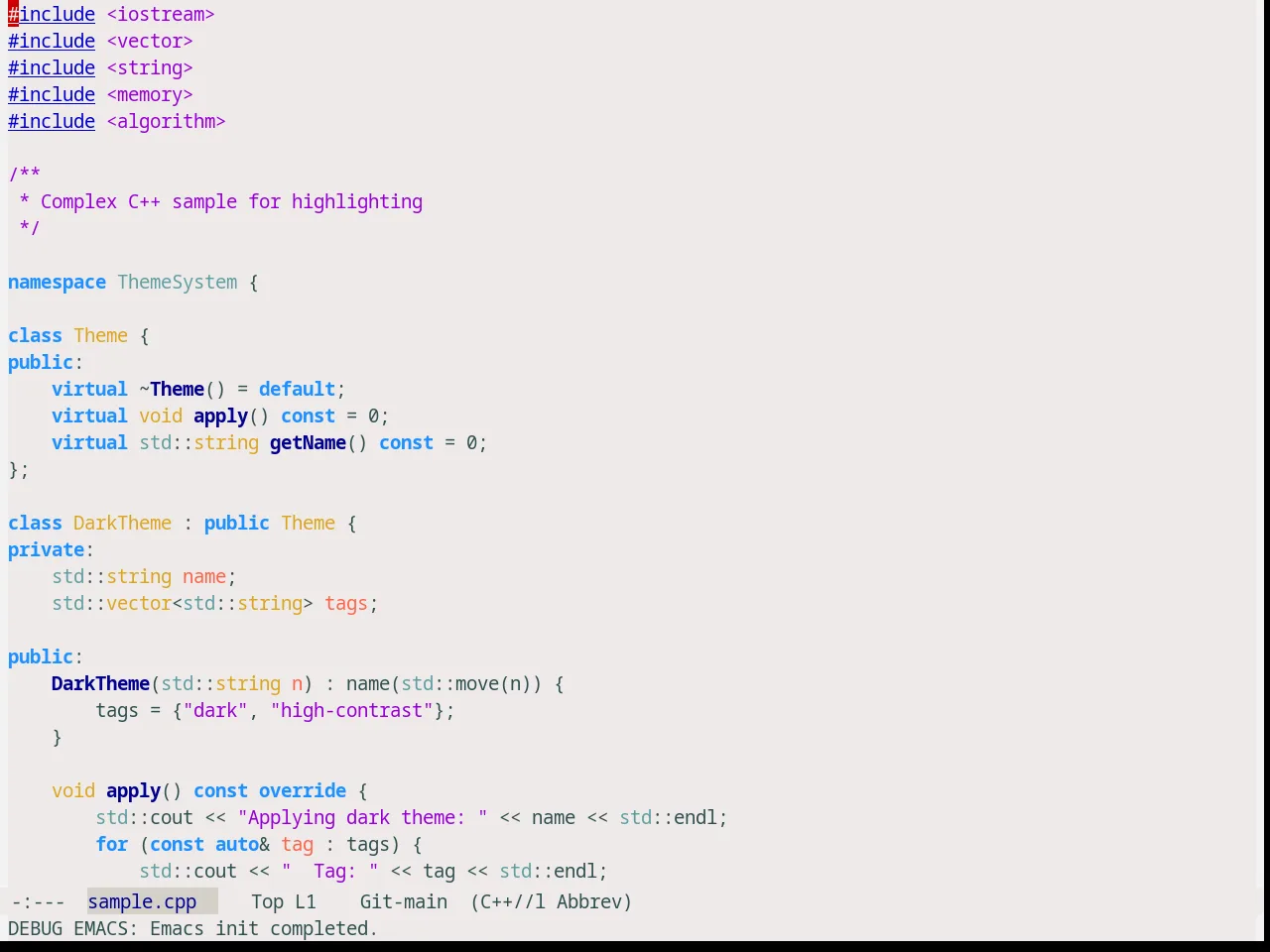 Snowish Theme in c++-mode