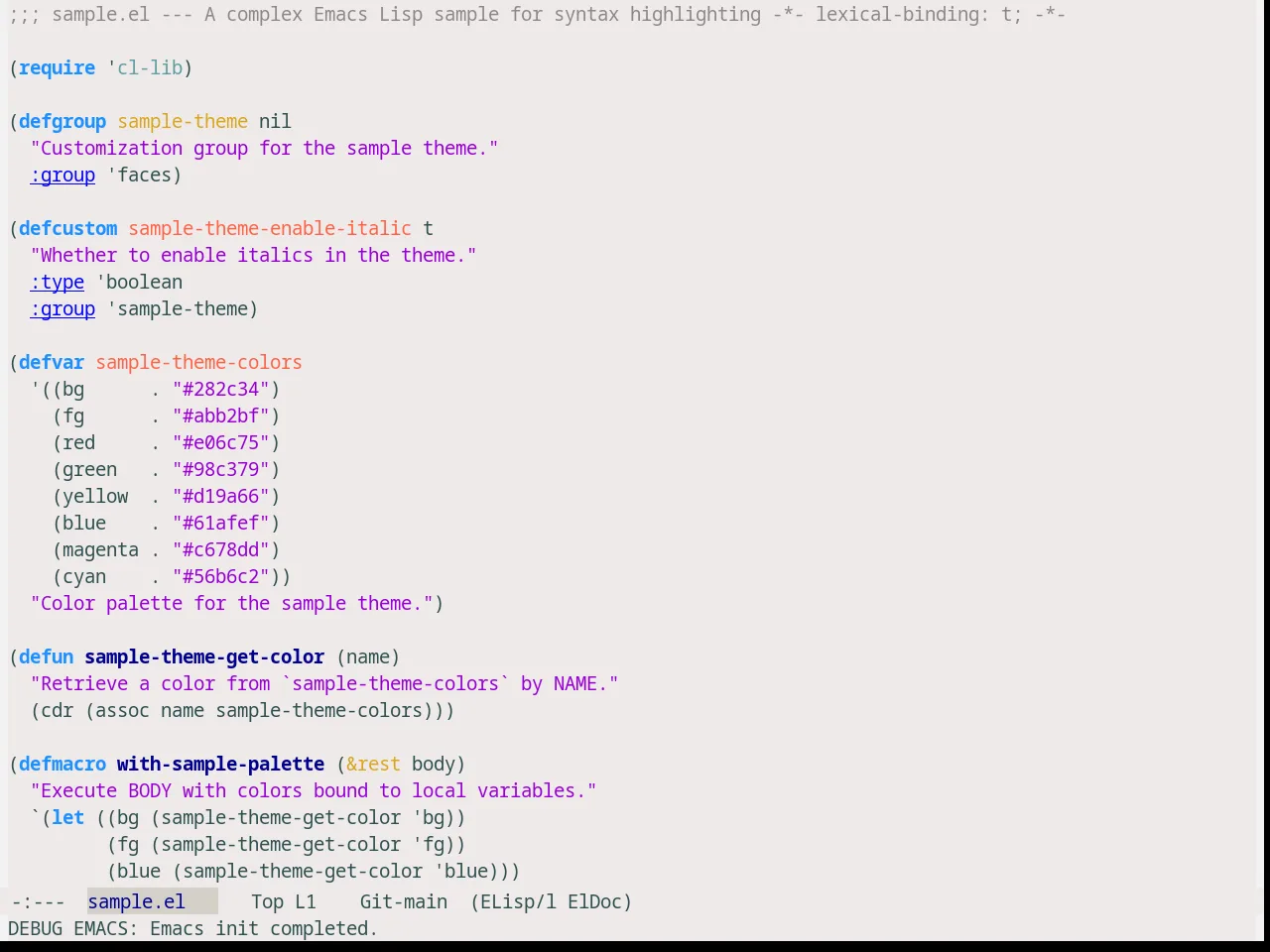 Snowish Theme in emacs-lisp-mode