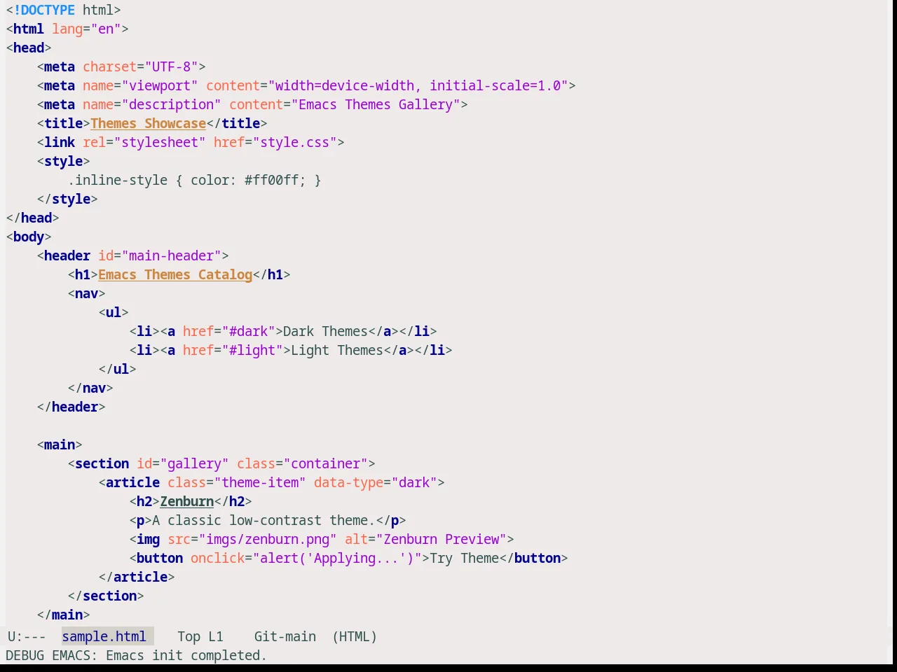 Snowish Theme in html-mode