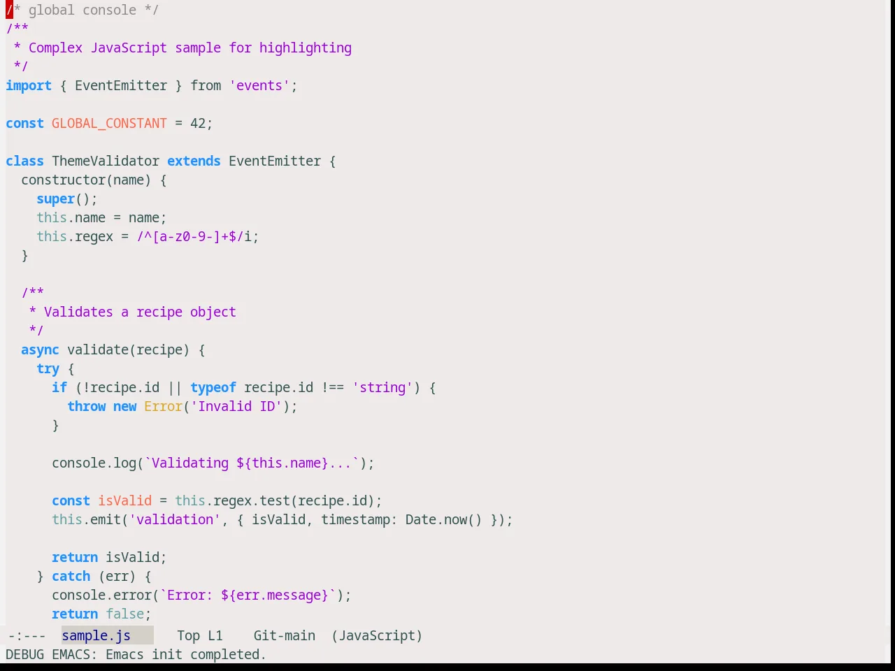Snowish Theme in javascript-mode