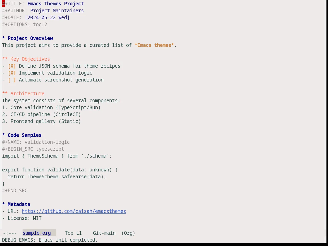 Snowish Theme in org-mode