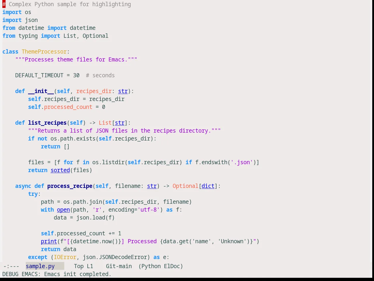 Snowish Theme in python-mode