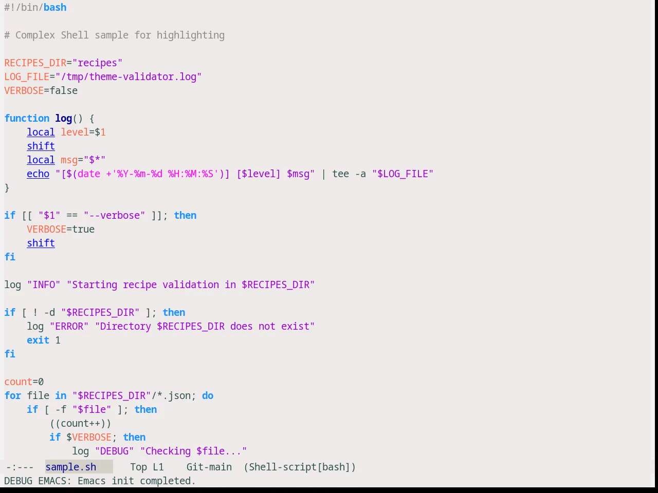Snowish Theme in sh-mode