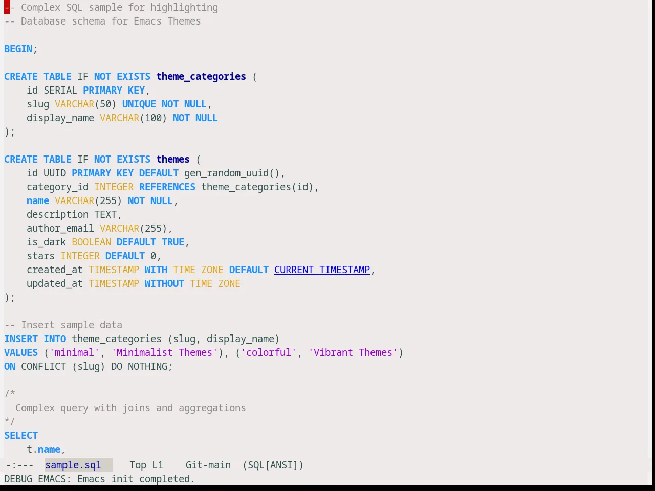 Snowish Theme in sql-mode