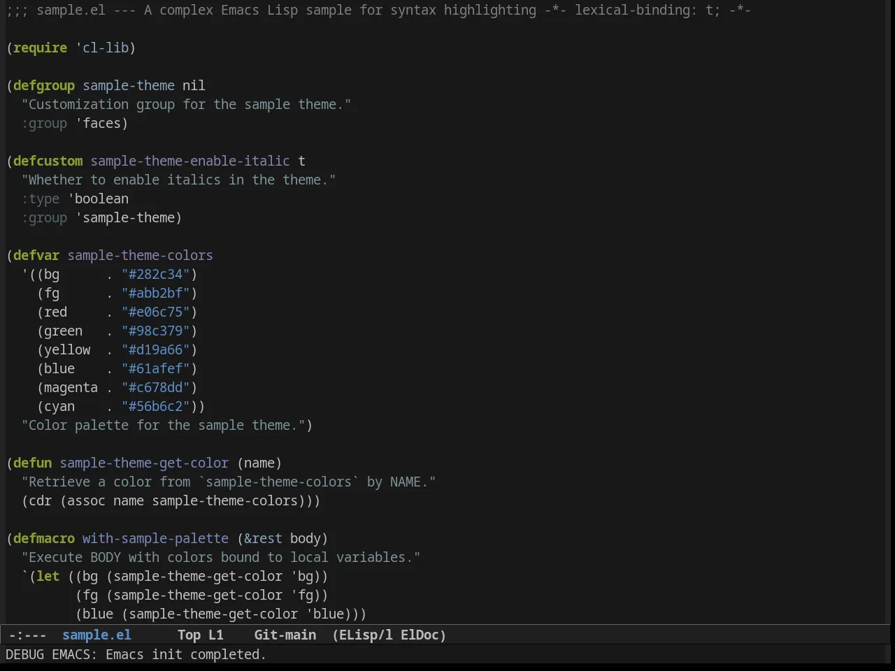 Soft Charcoal Theme in emacs-lisp-mode