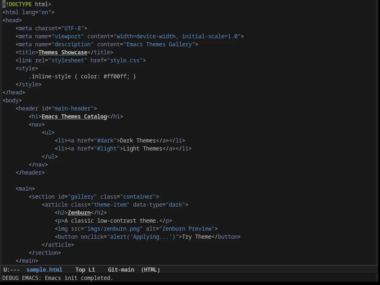 Soft Charcoal Theme in html-mode