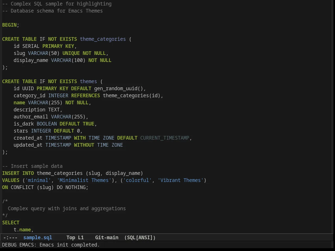 Soft Charcoal Theme in sql-mode