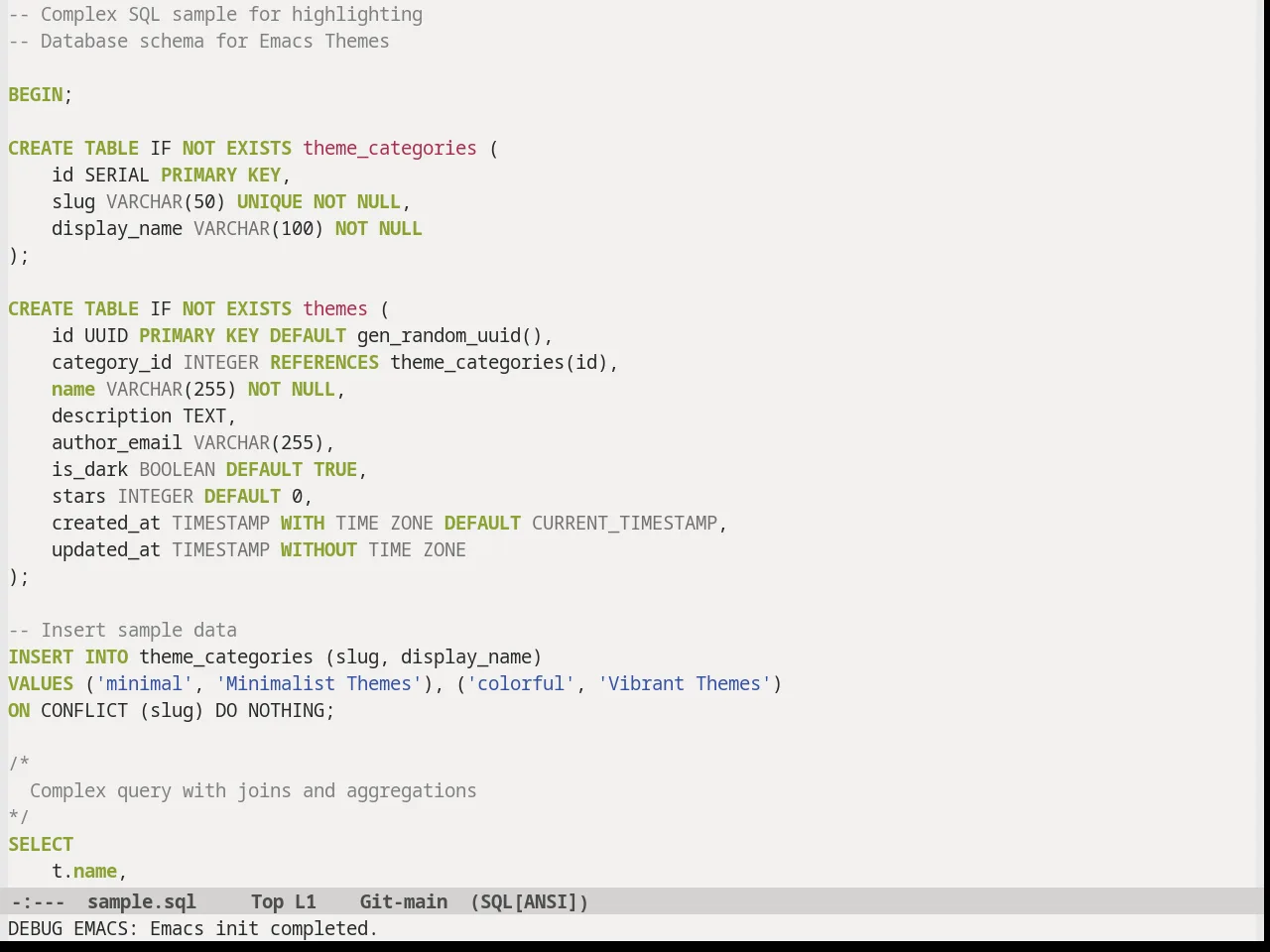 Soft Morning Theme in sql-mode