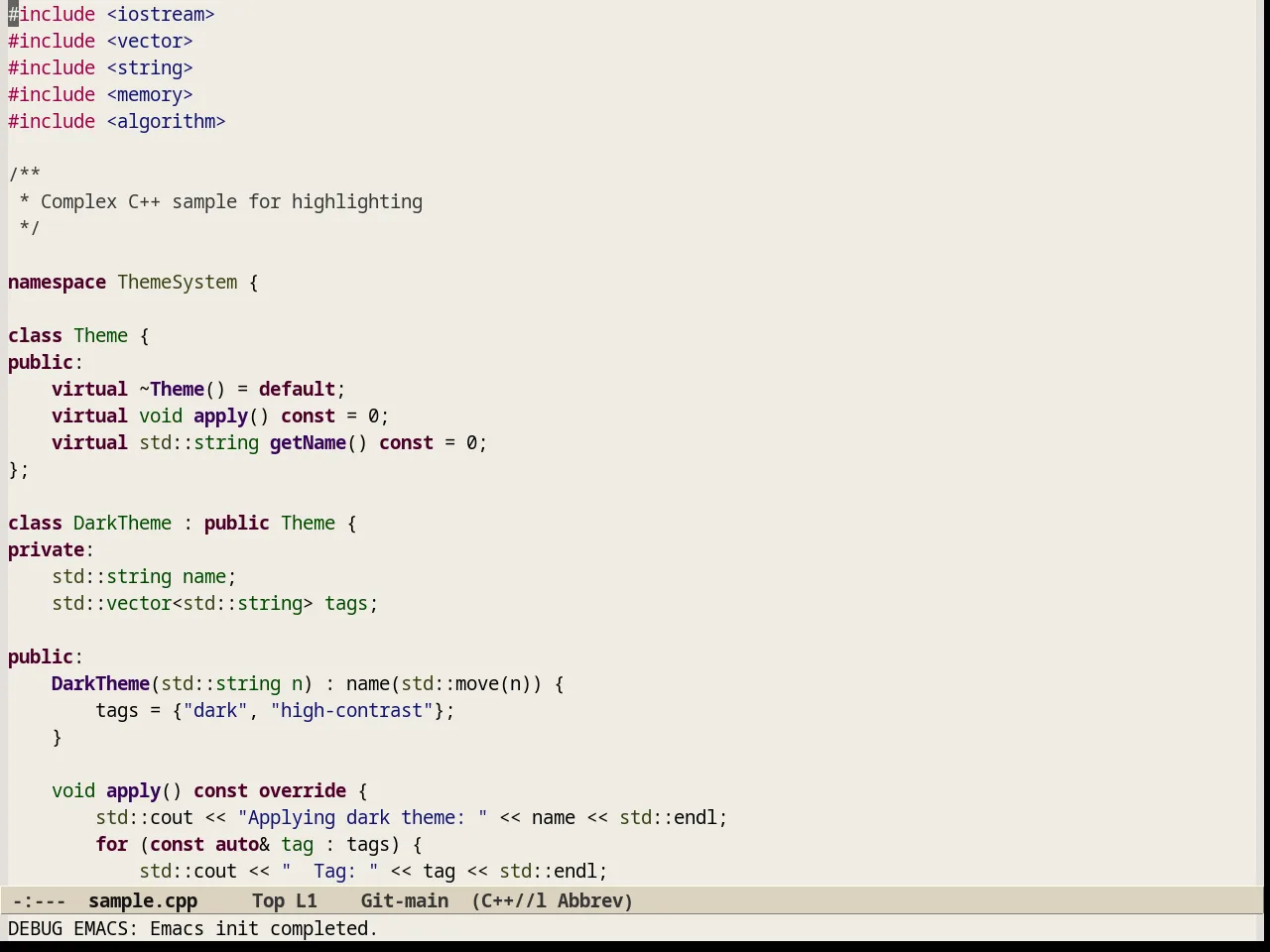 Soft Stone Theme in c++-mode