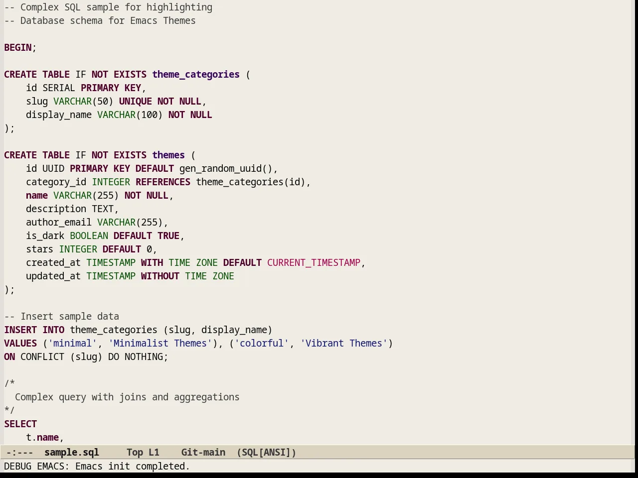 Soft Stone Theme in sql-mode