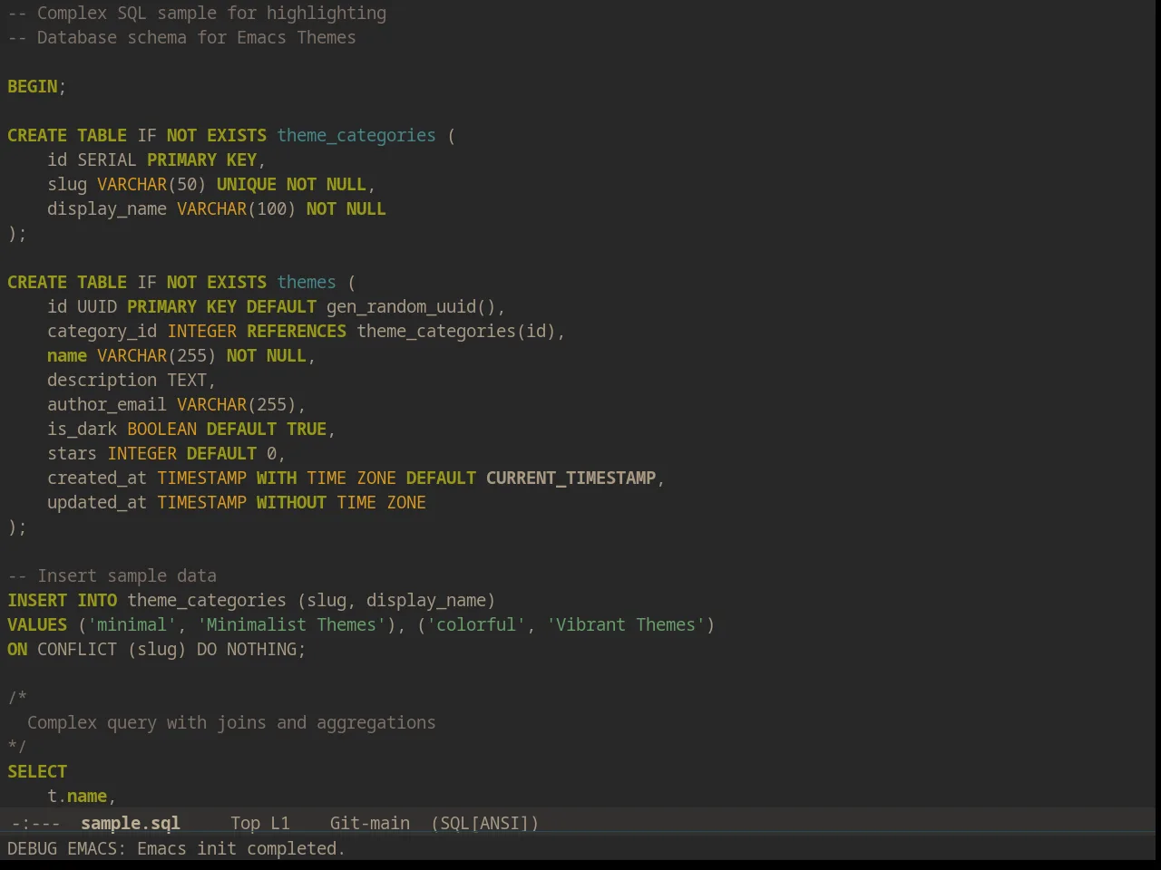 Solarized Gruvbox Dark in sql-mode