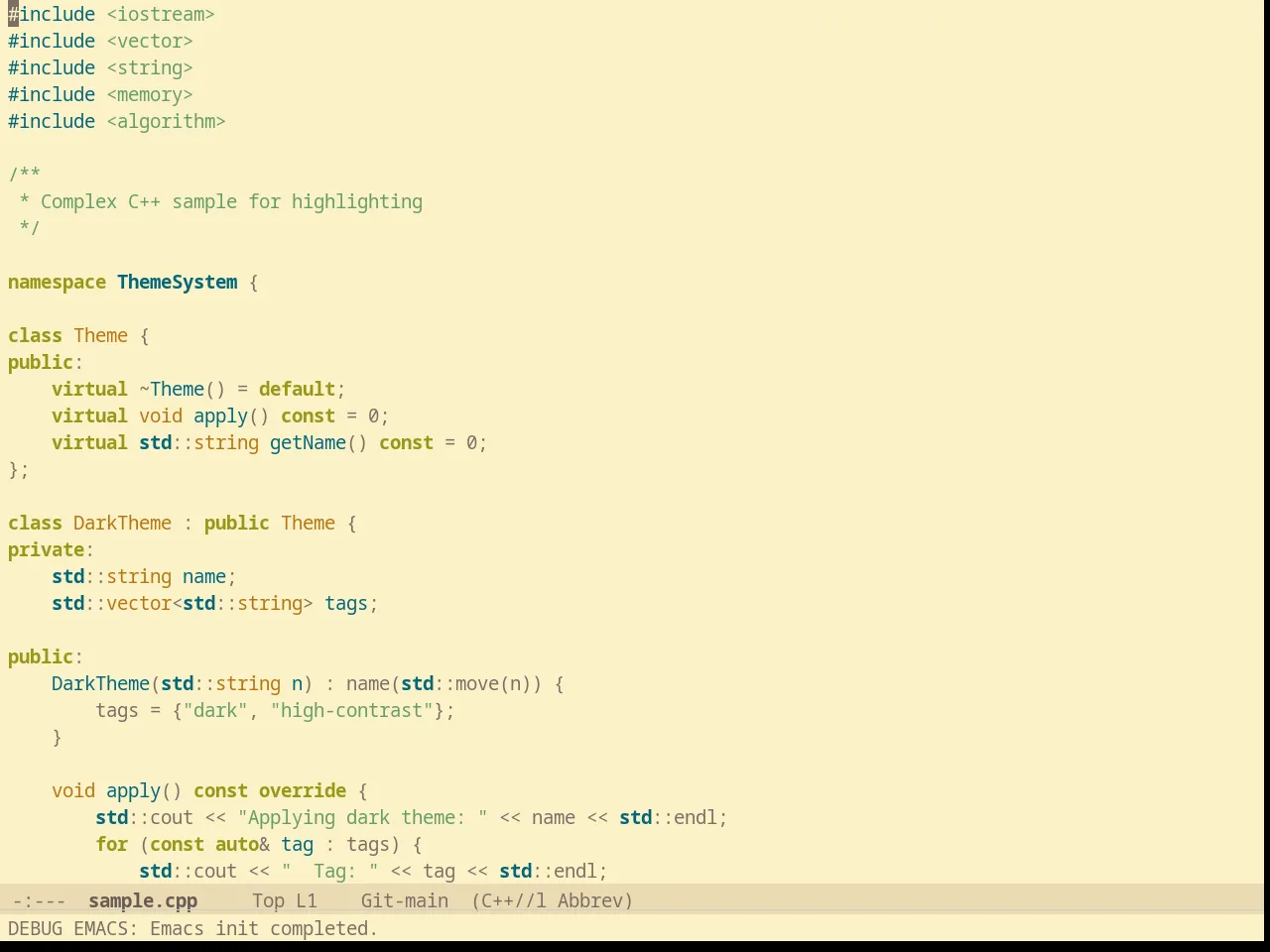 Solarized Gruvbox Light in c++-mode