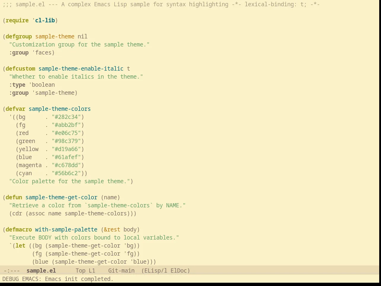 Solarized Gruvbox Light in emacs-lisp-mode