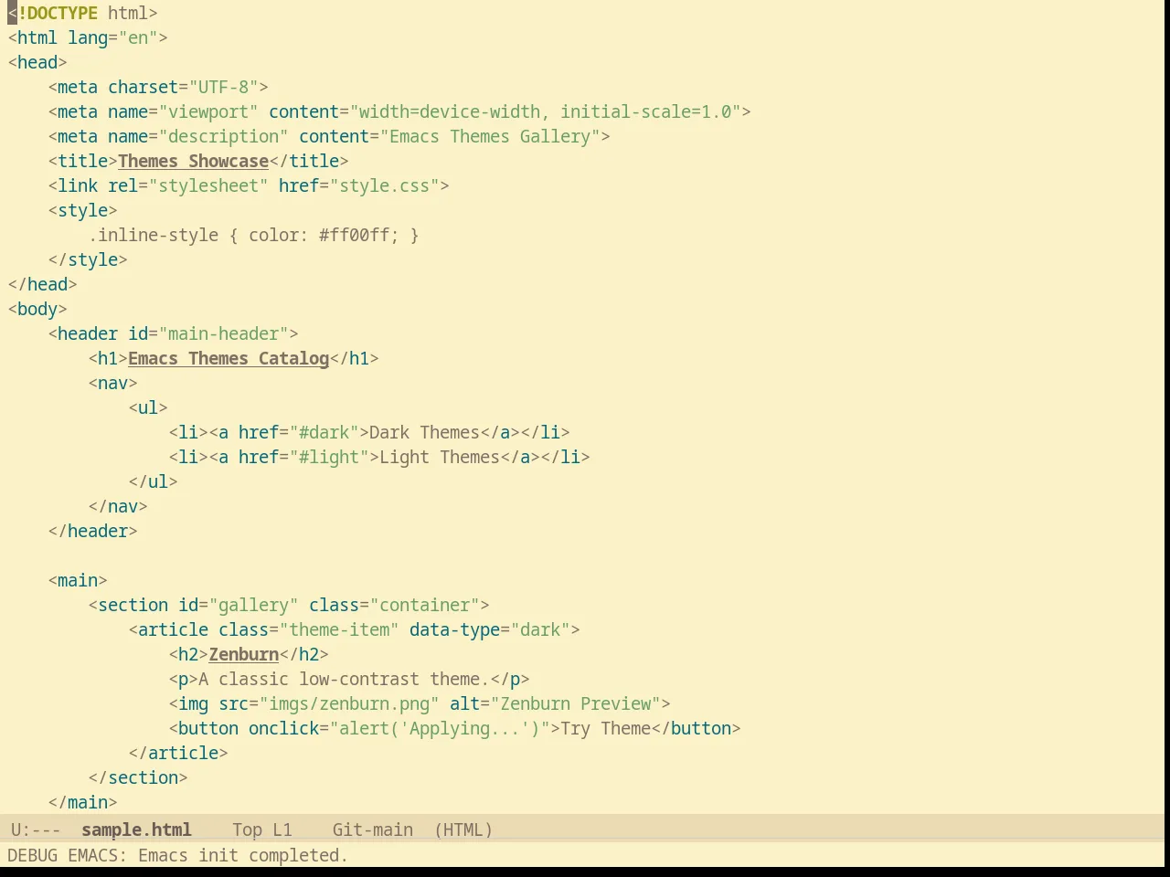 Solarized Gruvbox Light in html-mode