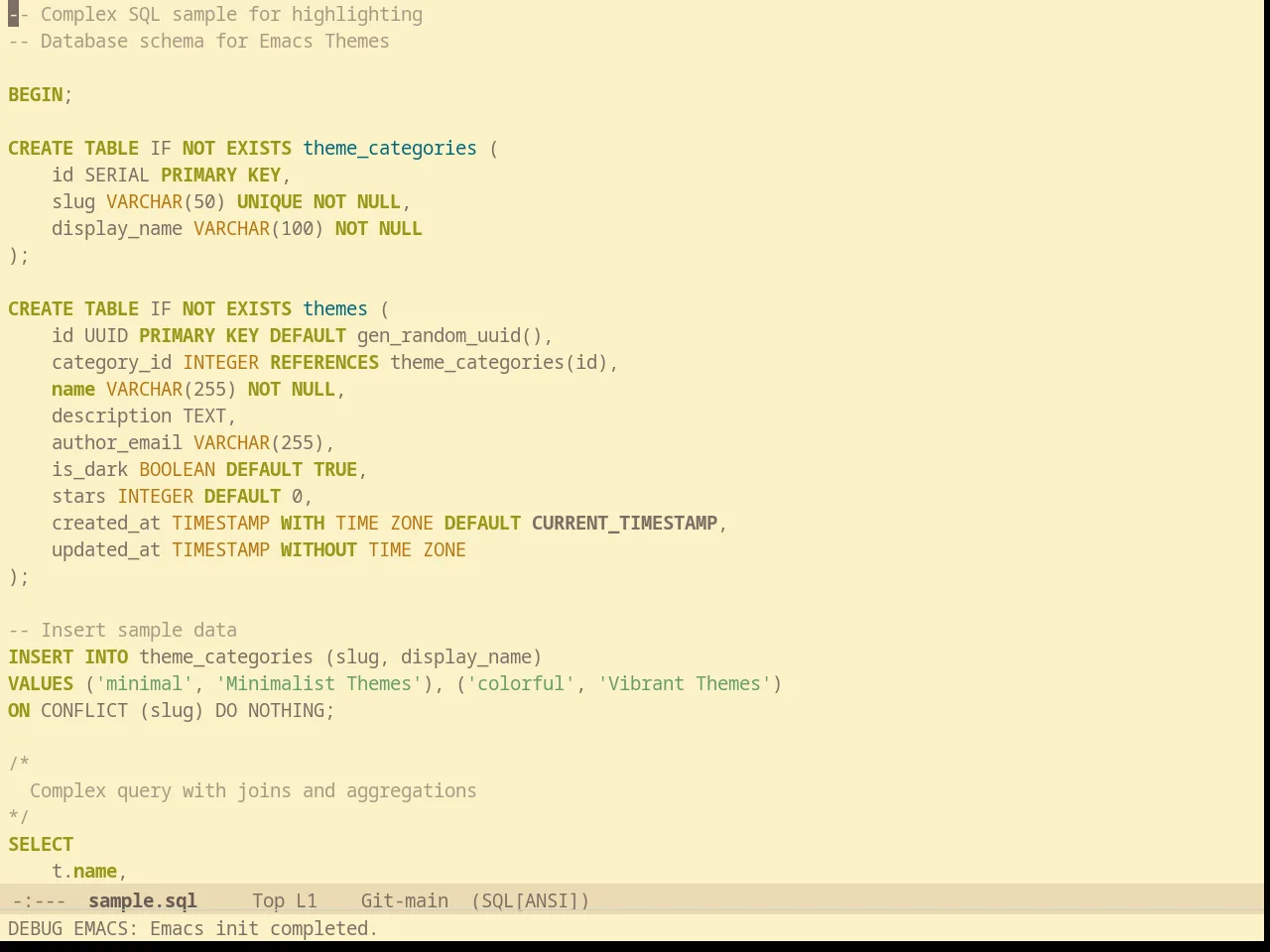 Solarized Gruvbox Light in sql-mode