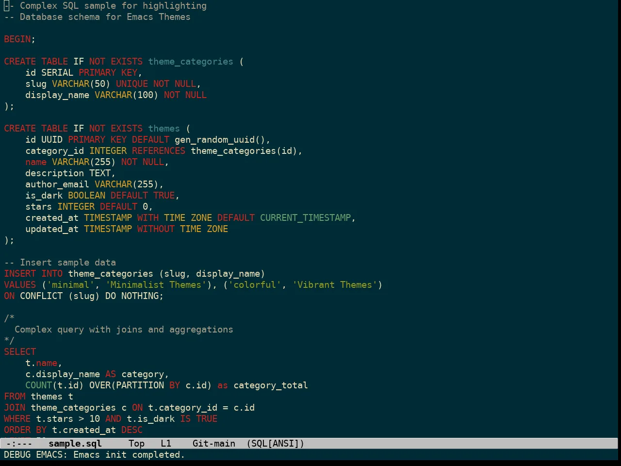 Solarized Gruvbox Theme in sql-mode
