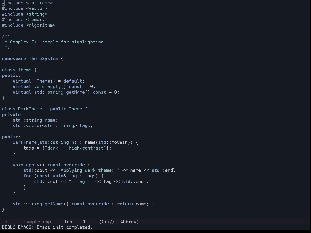 Solarized Iceberg Dark Theme in c++-mode