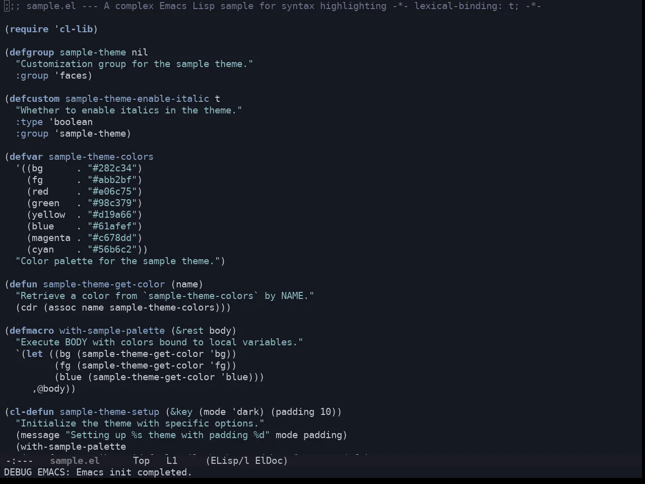 Solarized Iceberg Dark Theme in emacs-lisp-mode
