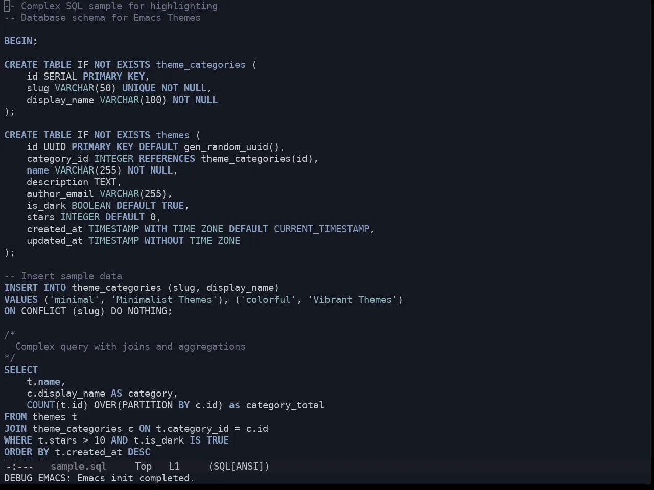 Solarized Iceberg Dark Theme in sql-mode