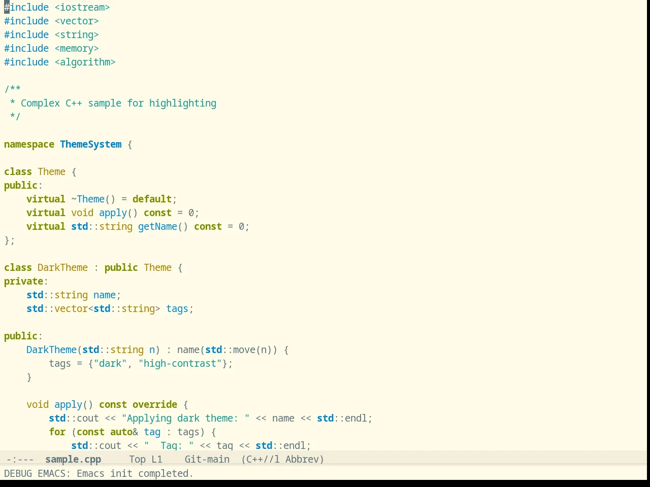 Solarized Light High Contrast in c++-mode