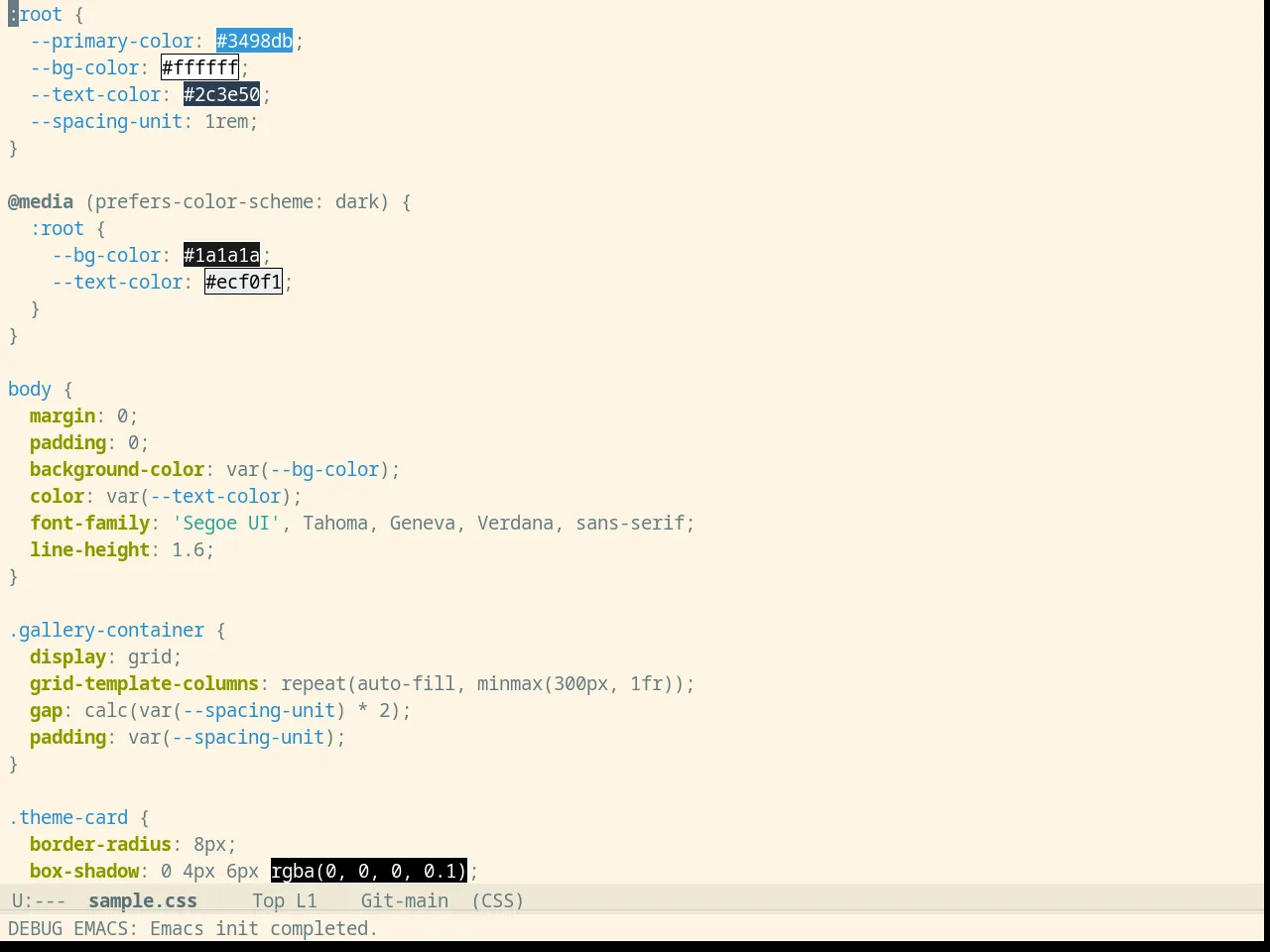 Solarized Light in css-mode