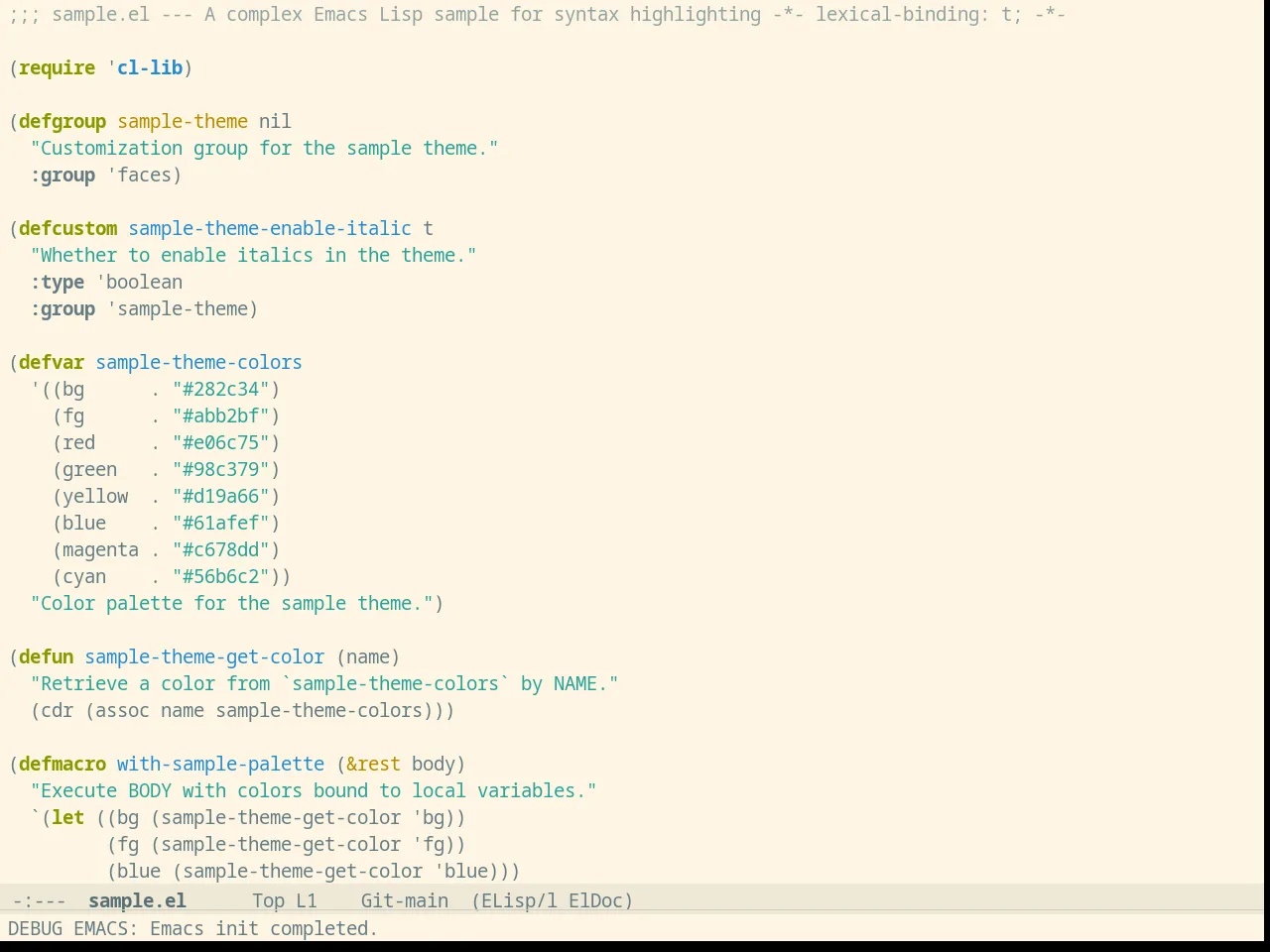 Solarized Light in emacs-lisp-mode