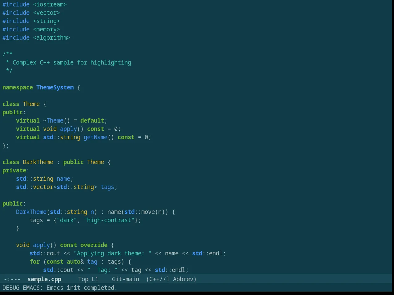 Solarized Selenized Dark in c++-mode