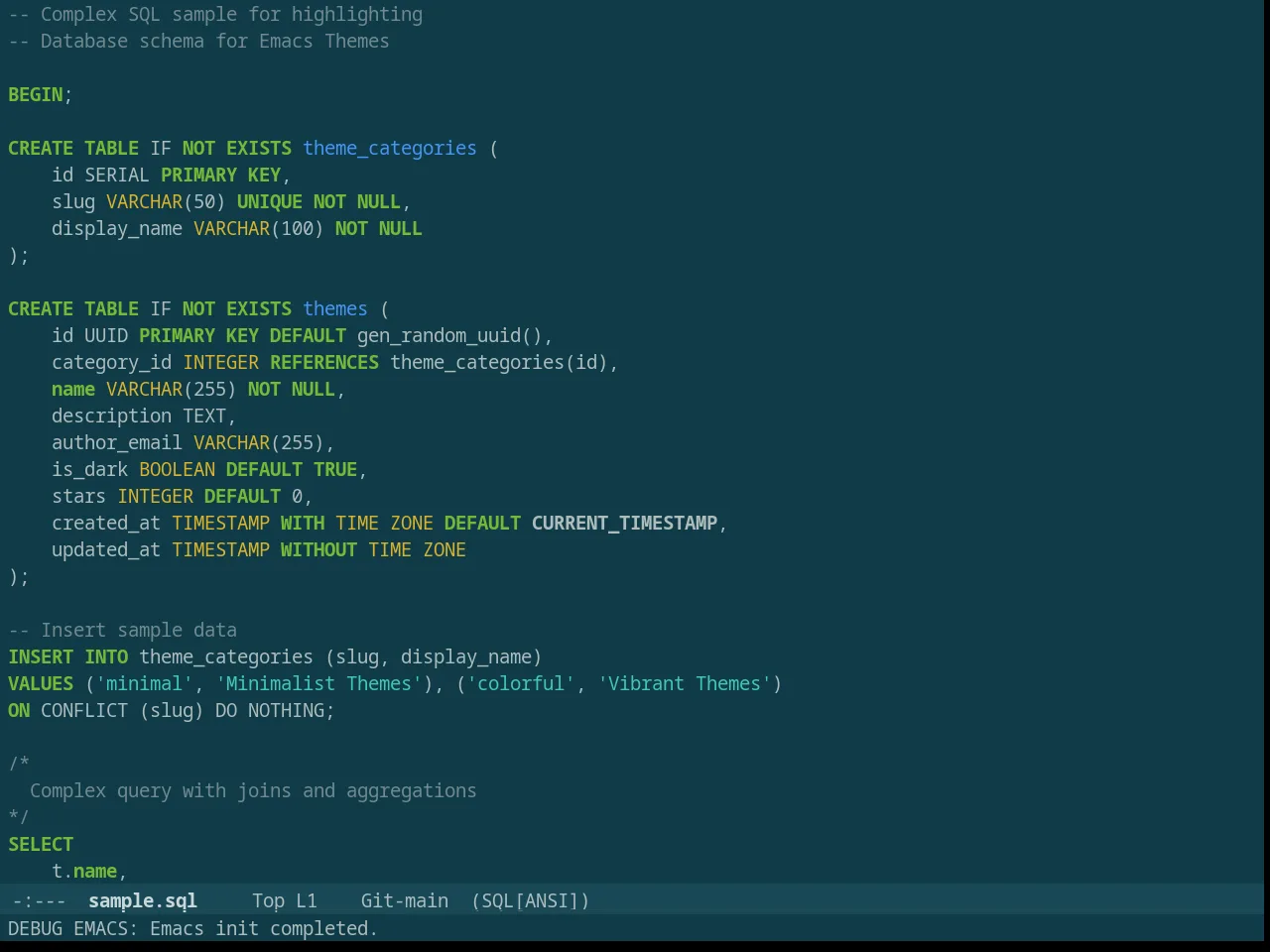 Solarized Selenized Dark in sql-mode