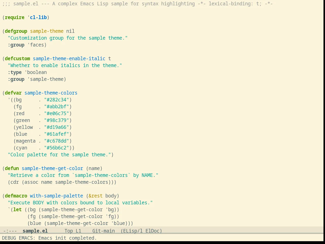 Solarized Selenized Light in emacs-lisp-mode