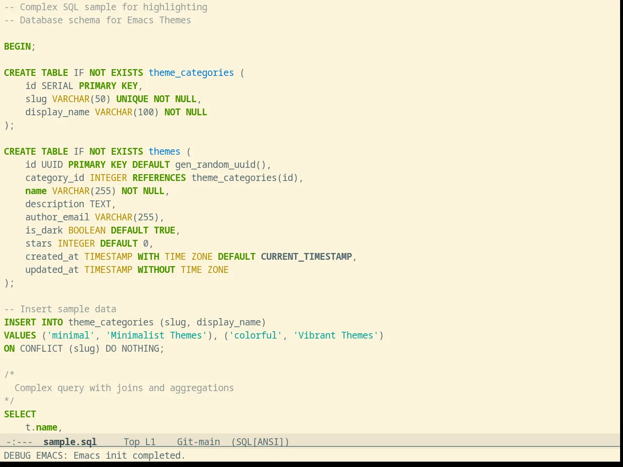 Solarized Selenized Light in sql-mode