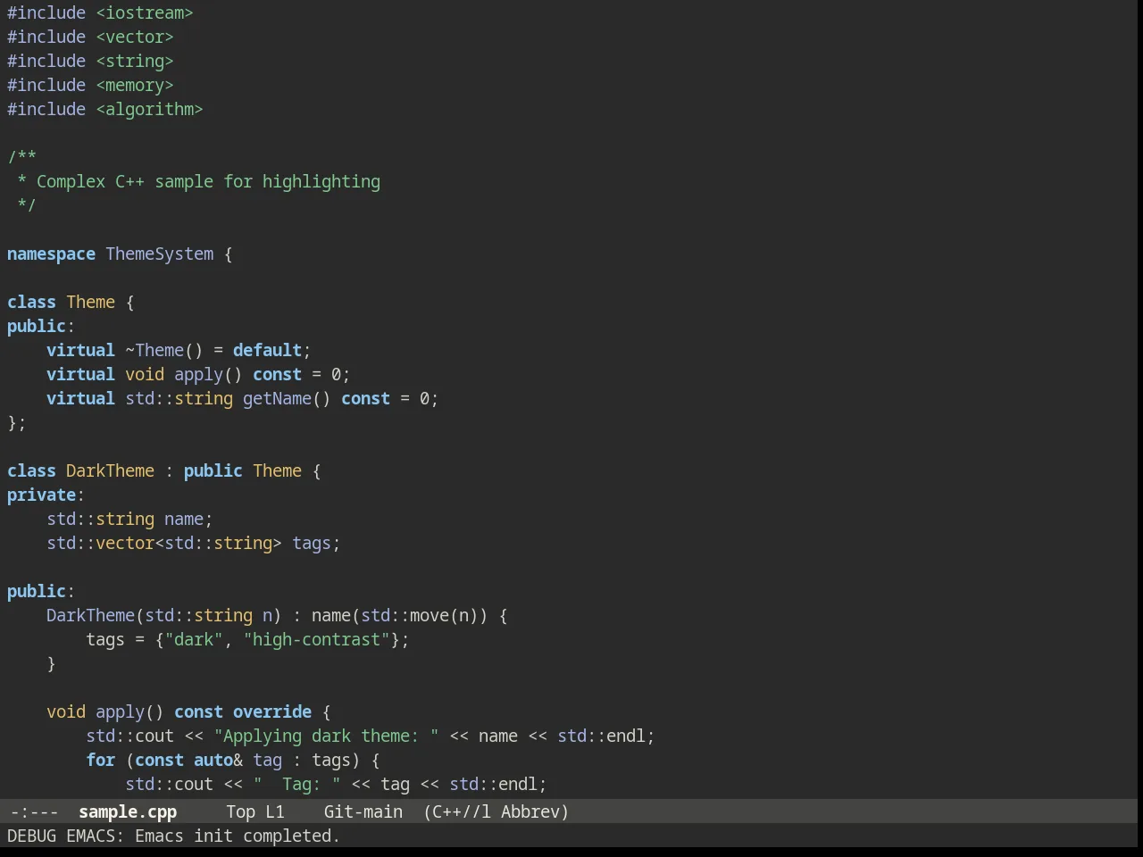Solarized Wombat Dark in c++-mode