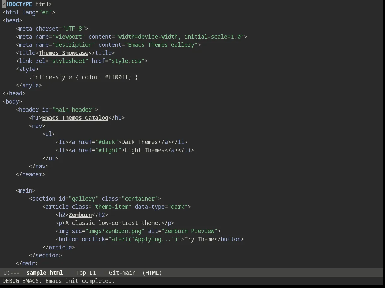 Solarized Wombat Dark in html-mode