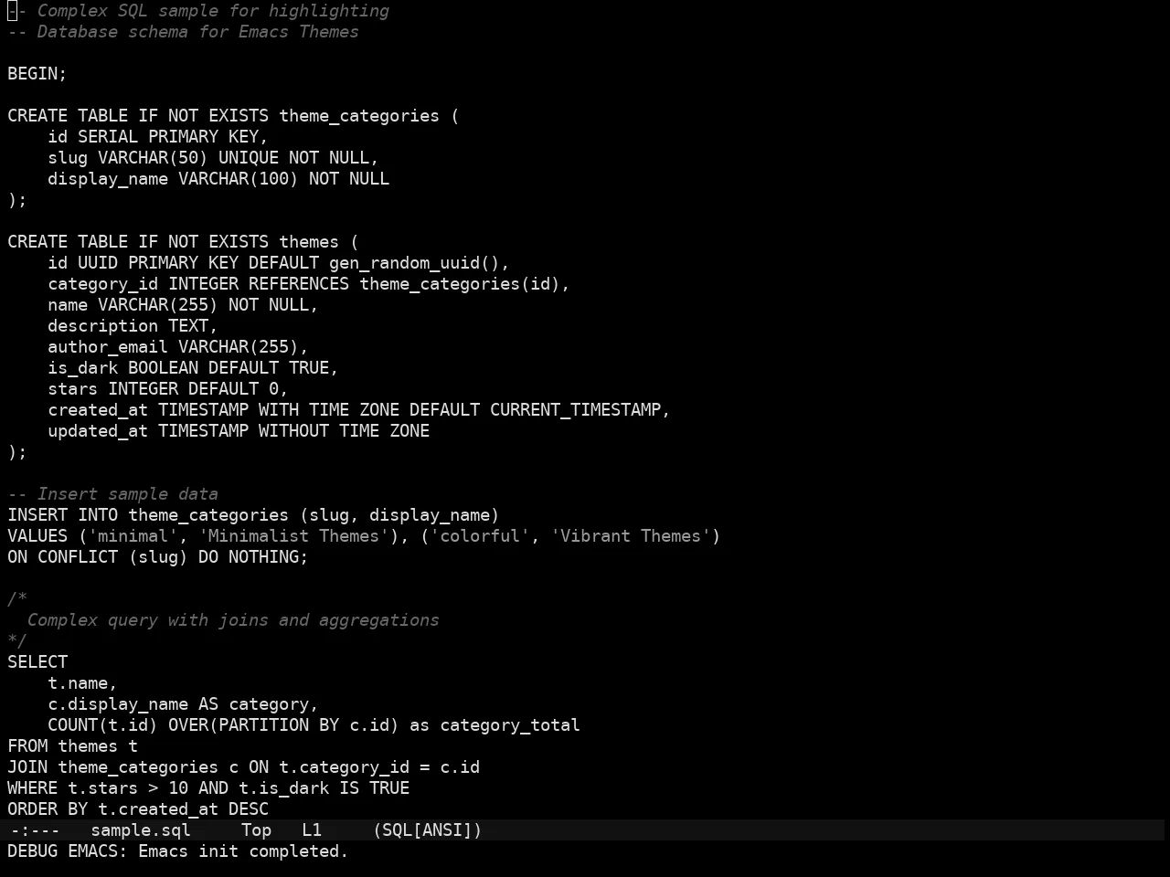Sorcery Theme in sql-mode
