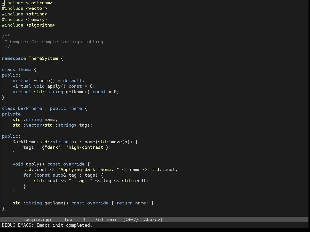 Soria Theme in c++-mode