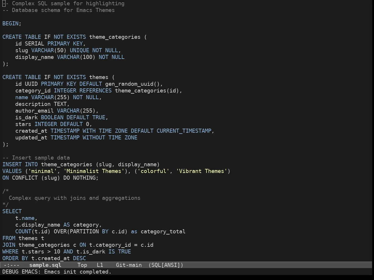 Soria Theme in sql-mode