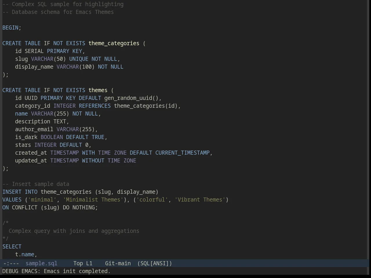 Sourcerer Theme in sql-mode