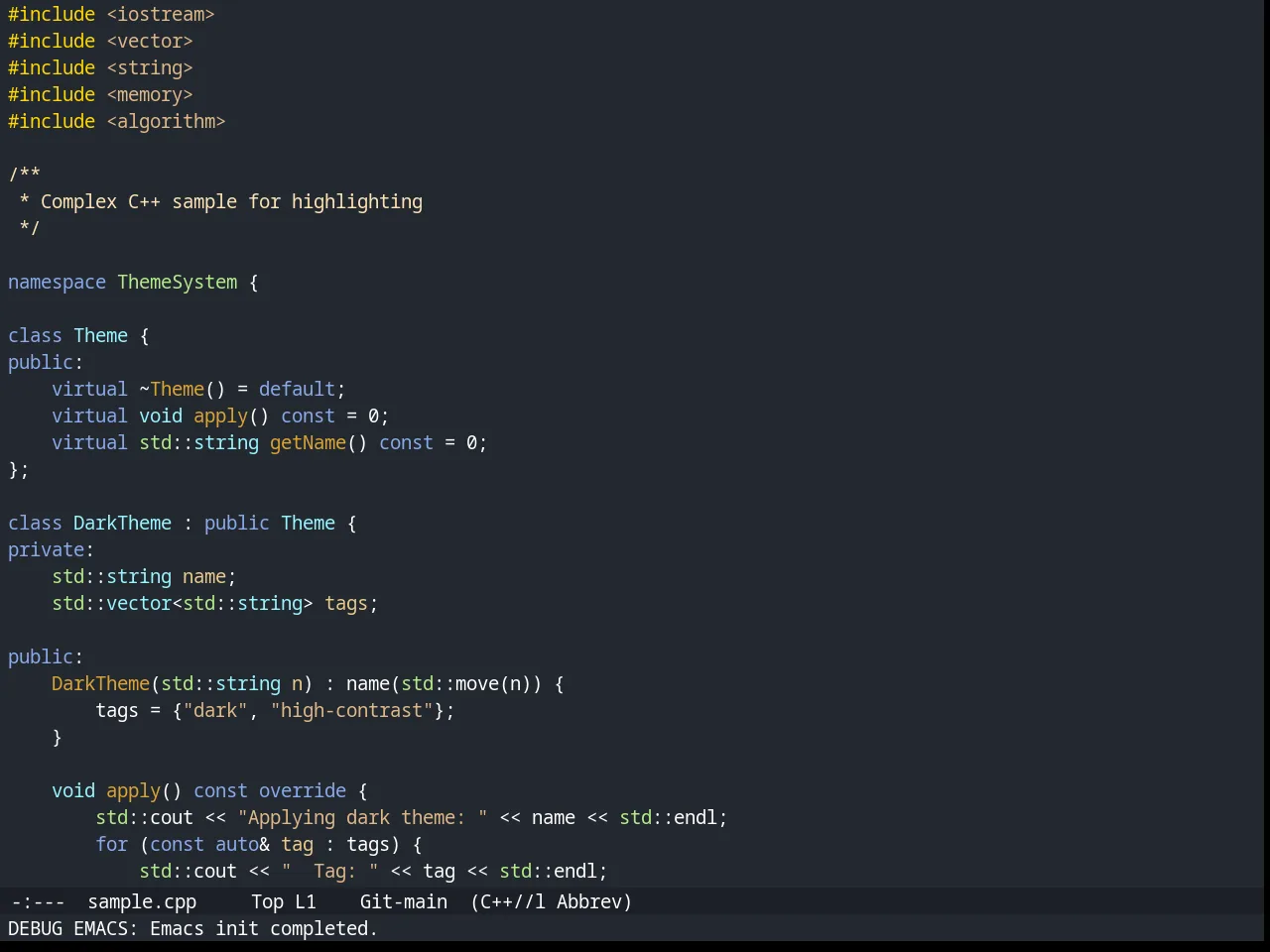 Spacegray Theme in c++-mode