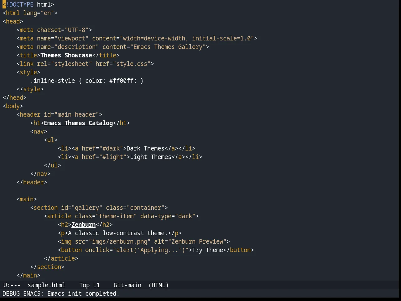 Spacegray Theme in html-mode