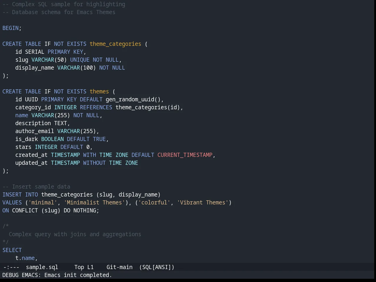 Spacegray Theme in sql-mode