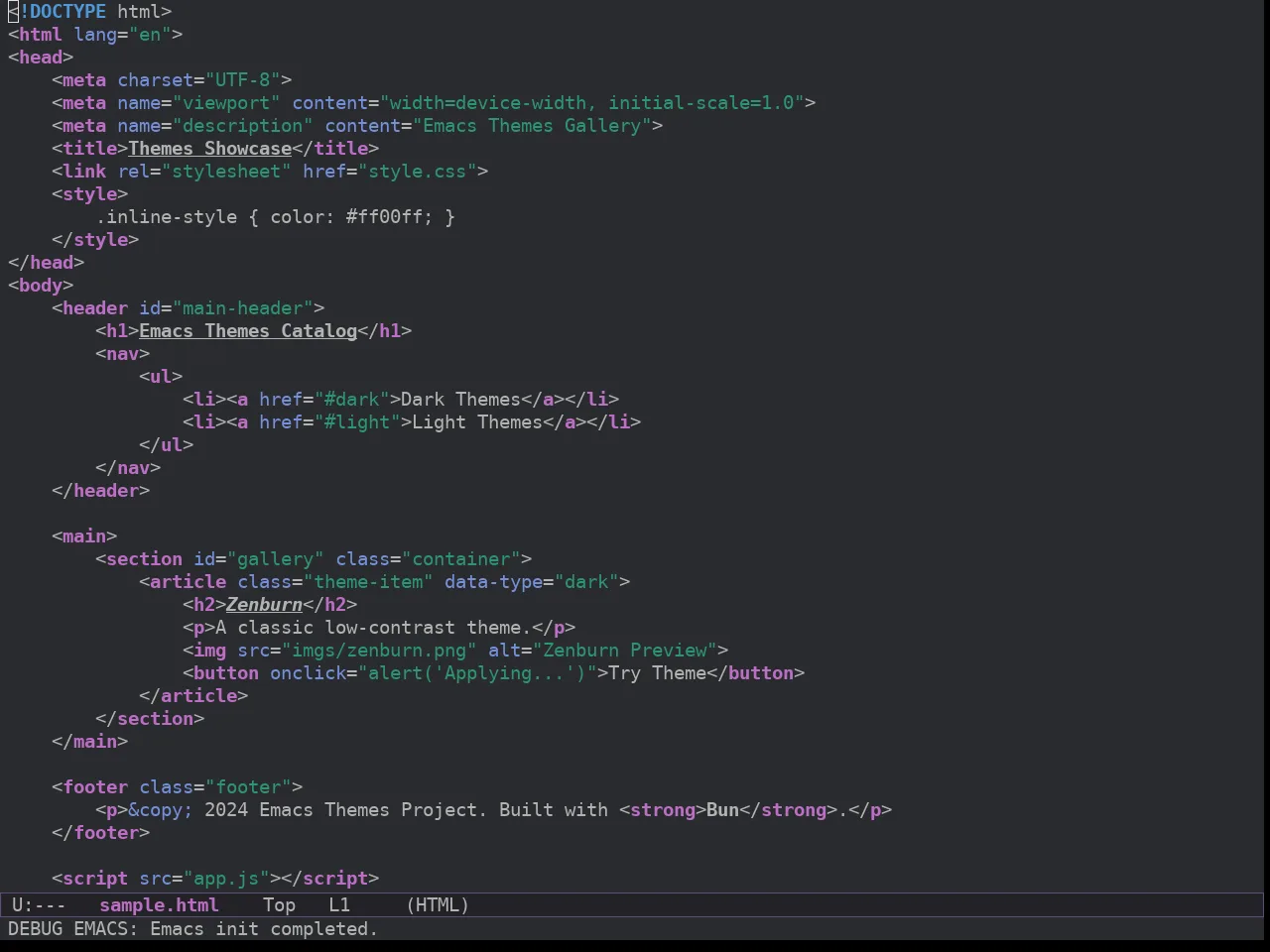 Spacemacs Dark in html-mode