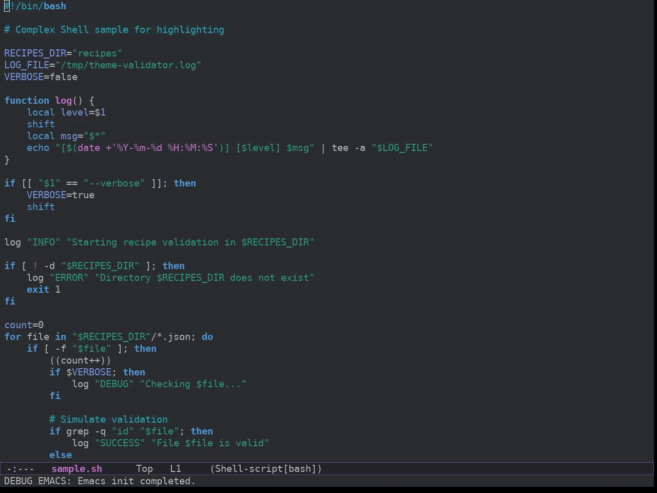 Spacemacs Dark in sh-mode
